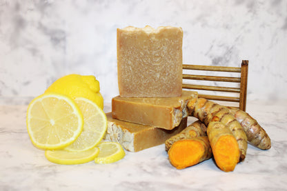 Turmeric & Lemon Soaps with Additives and Soap Dish